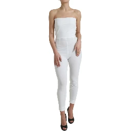 White Nylon Strapless Bodycon Jumpsuit Dress