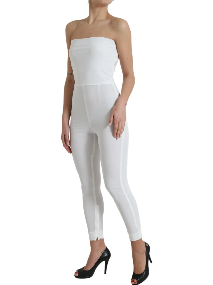 White Nylon Strapless Bodycon Jumpsuit Dress alternative