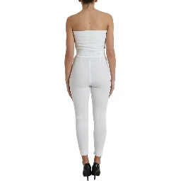 White Nylon Strapless Bodycon Jumpsuit Dress