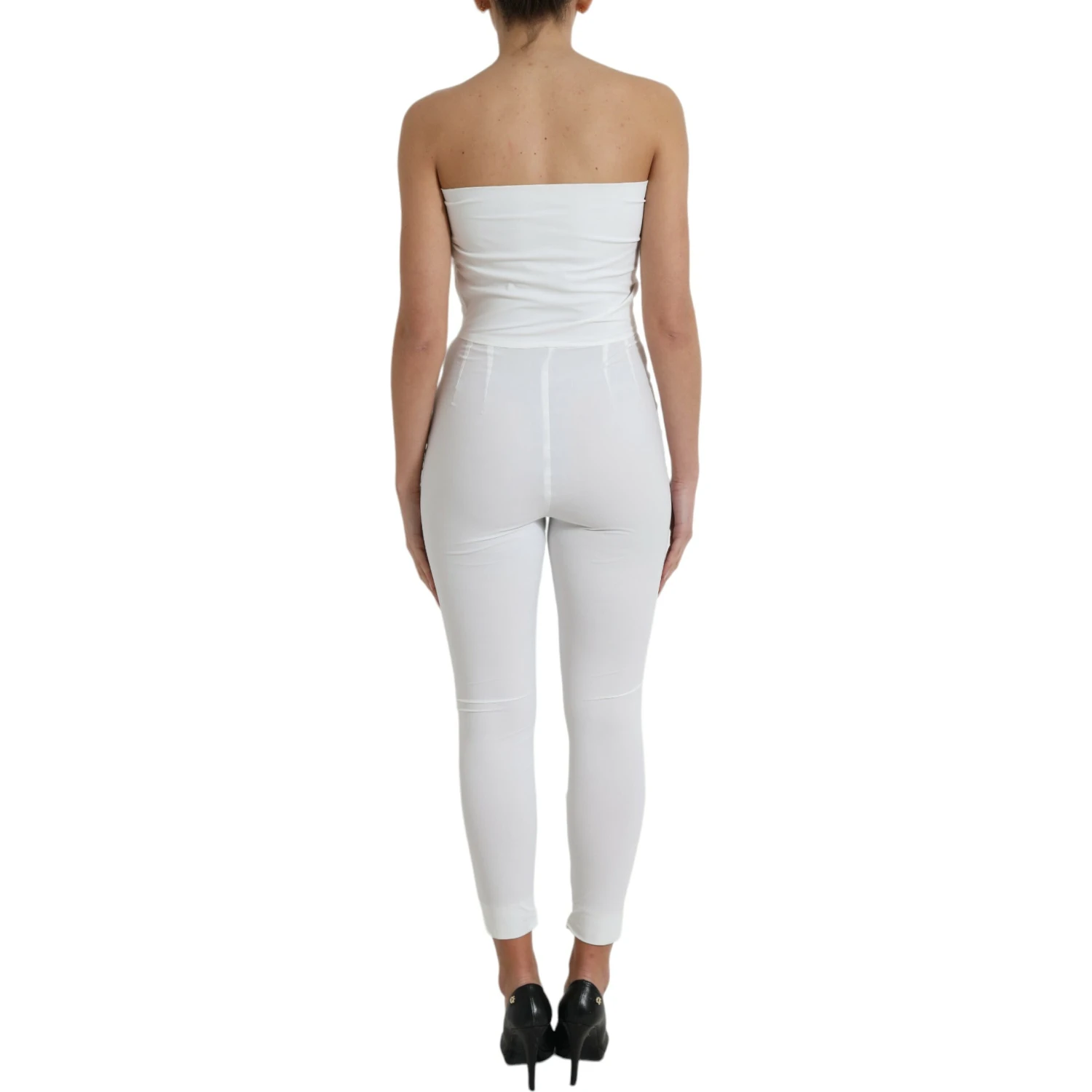 White Nylon Strapless Bodycon Jumpsuit Dress