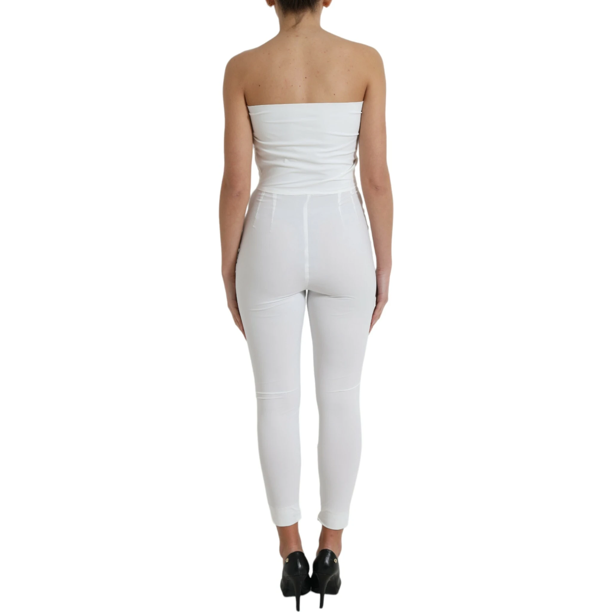 White Nylon Strapless Bodycon Jumpsuit Dress