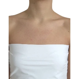White Nylon Strapless Bodycon Jumpsuit Dress