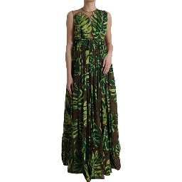 Green Banana Leaf Sleeveless Long Maxi Dress