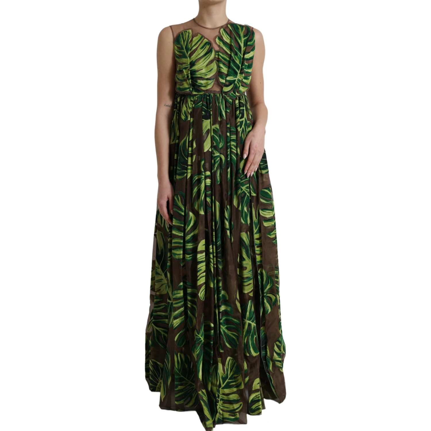 Green Banana Leaf Sleeveless Long Maxi Dress
