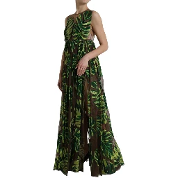 Green Banana Leaf Sleeveless Long Maxi Dress