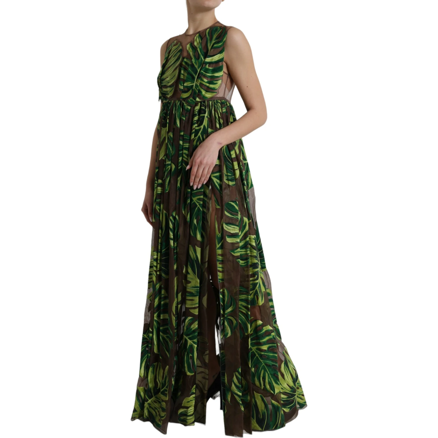Green Banana Leaf Sleeveless Long Maxi Dress