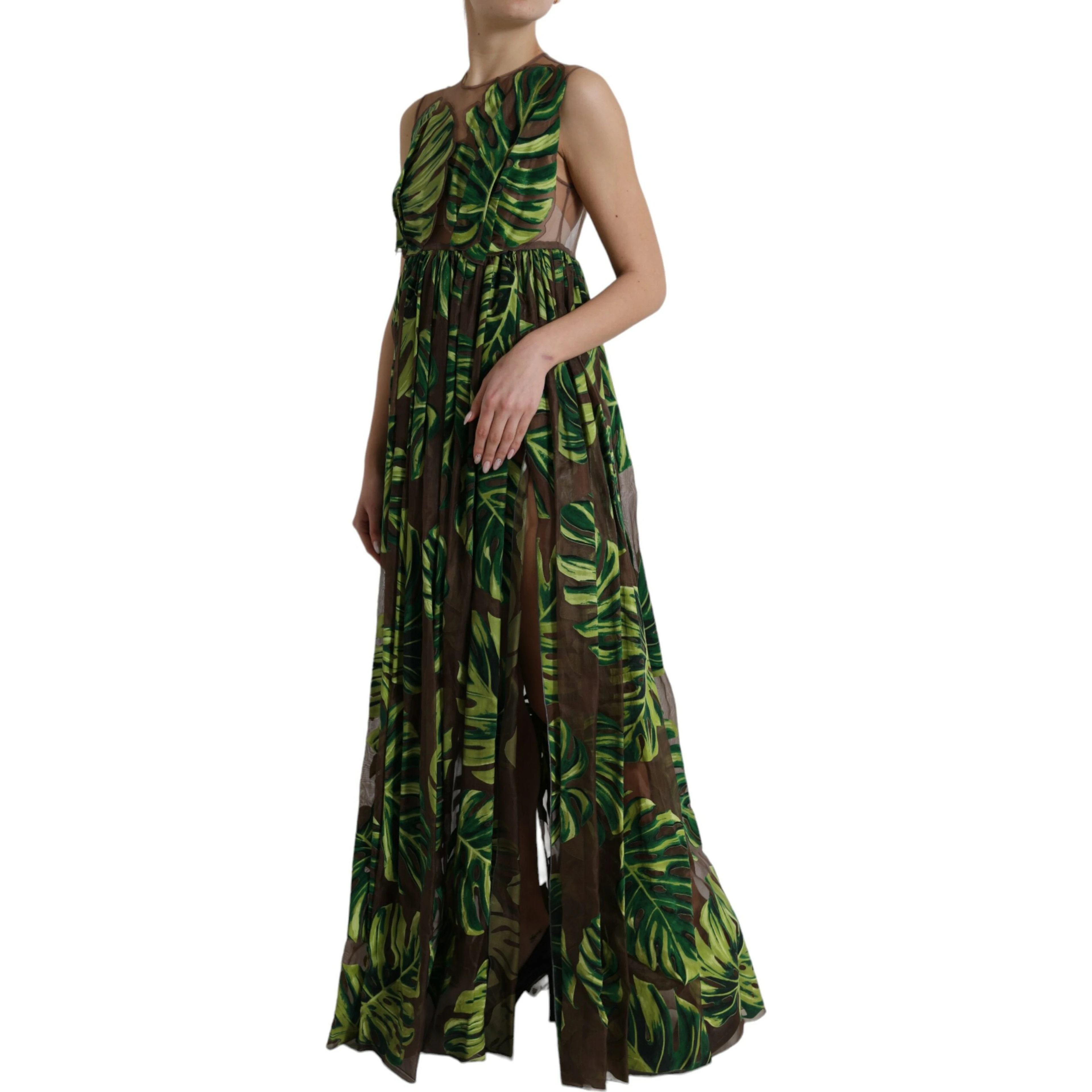 Green Banana Leaf Sleeveless Long Maxi Dress
