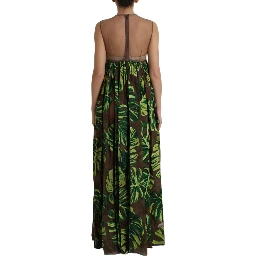 Green Banana Leaf Sleeveless Long Maxi Dress