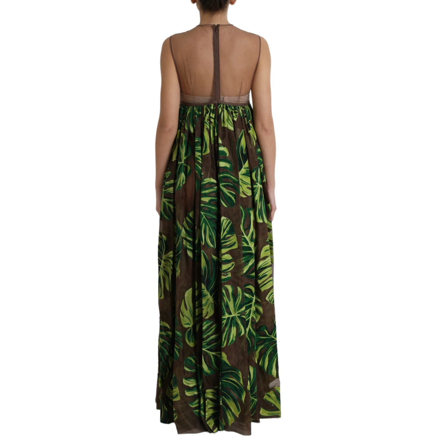 Green Banana Leaf Sleeveless Long Maxi Dress