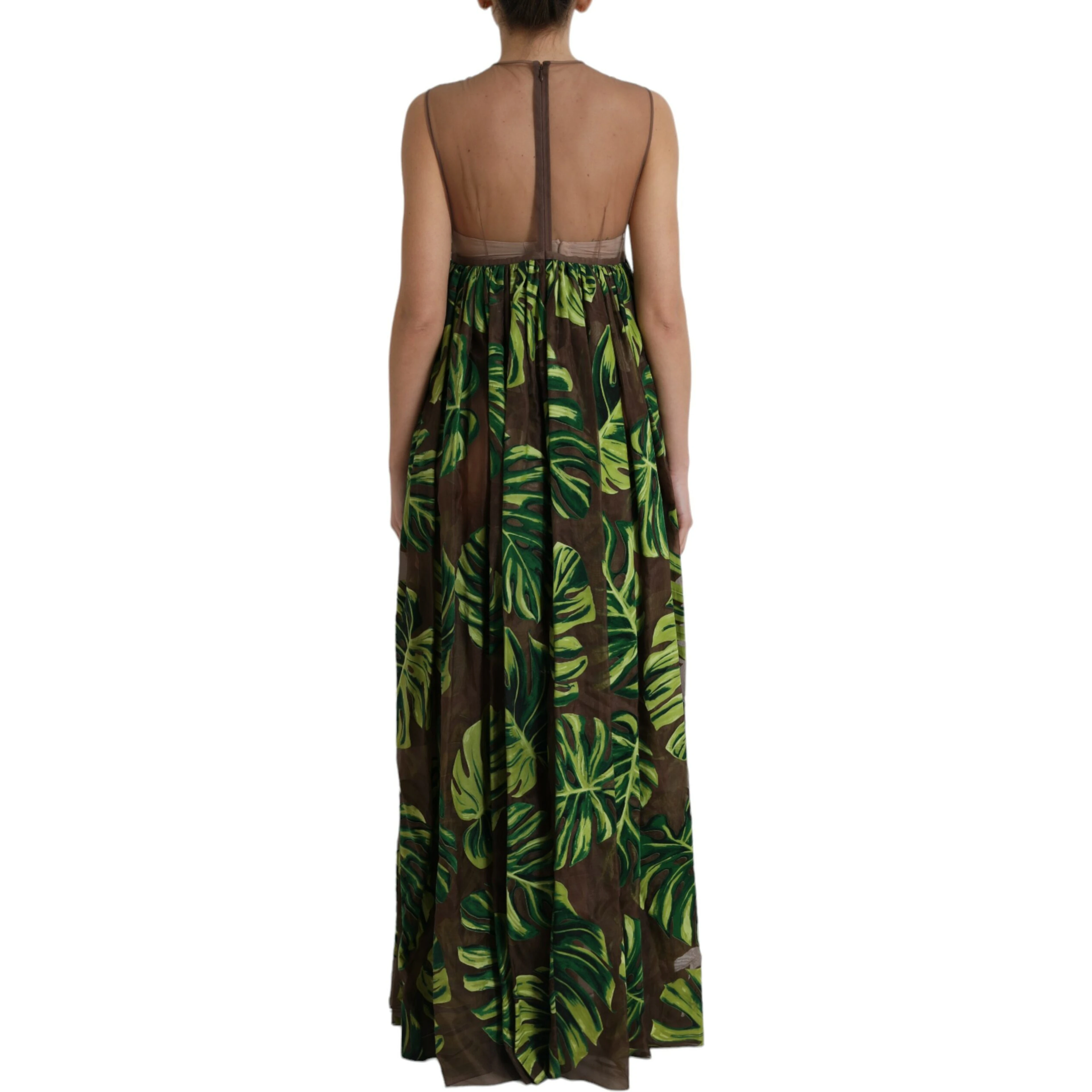 Green Banana Leaf Sleeveless Long Maxi Dress
