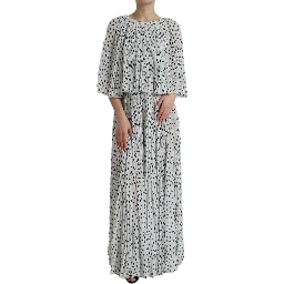 White Polka Dot A-line Pleated Maxi Dress