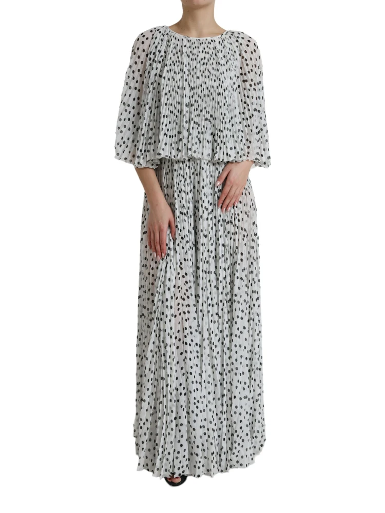 White Polka Dot A-line Pleated Maxi Dress