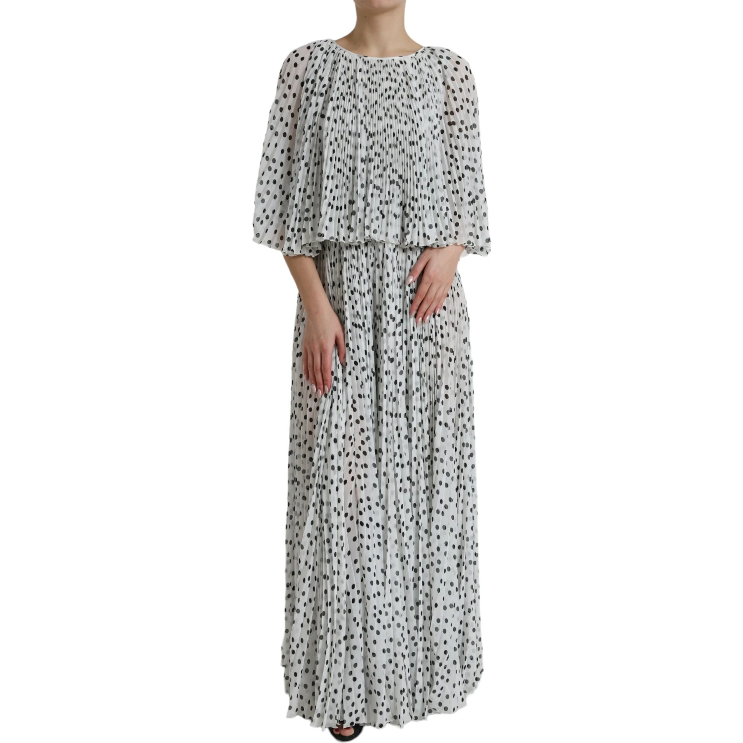 White Polka Dot A-line Pleated Maxi Dress