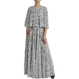 White Polka Dot A-line Pleated Maxi Dress
