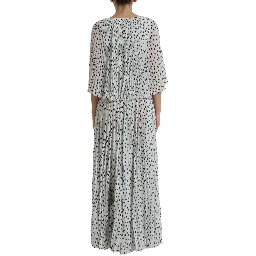 White Polka Dot A-line Pleated Maxi Dress