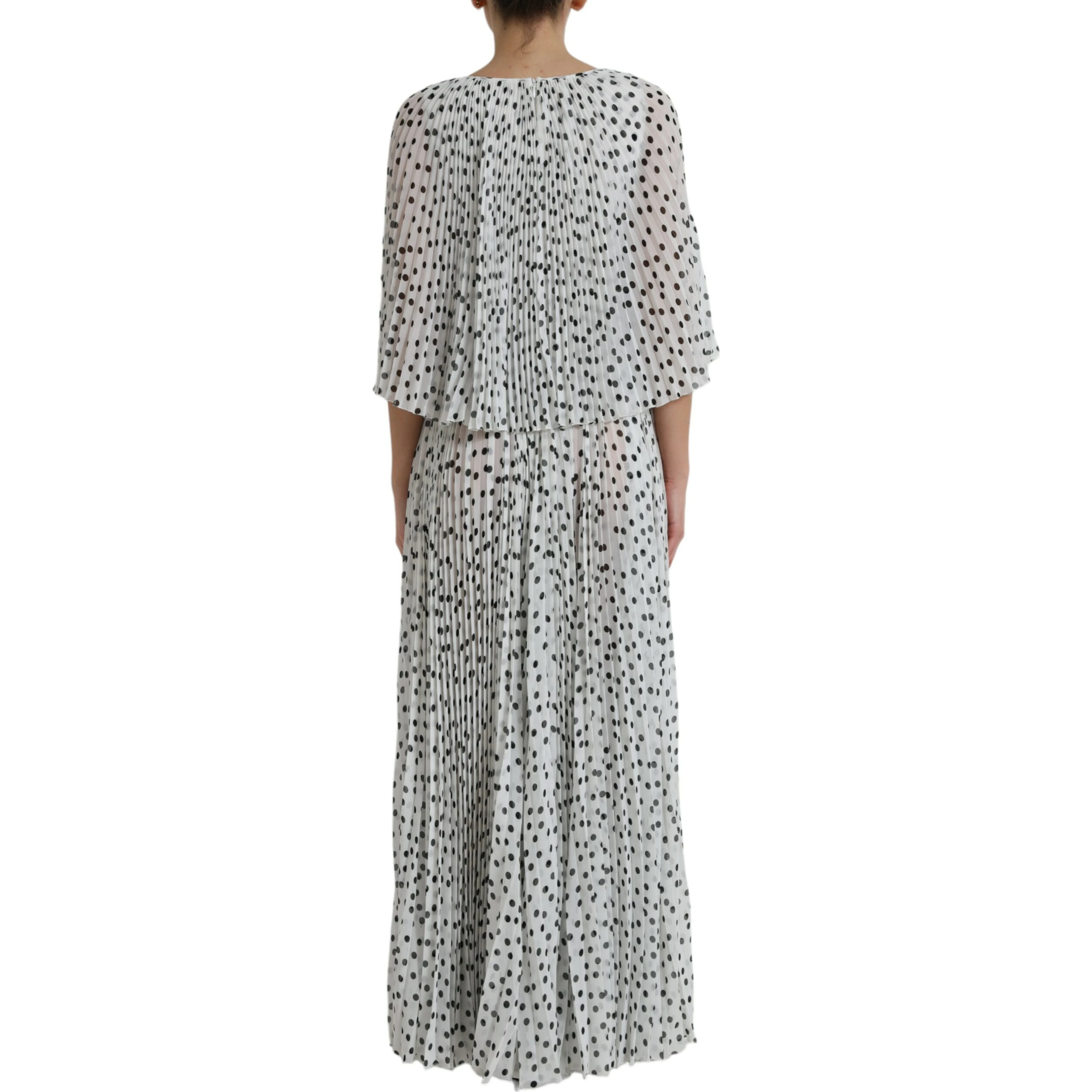 White Polka Dot A-line Pleated Maxi Dress