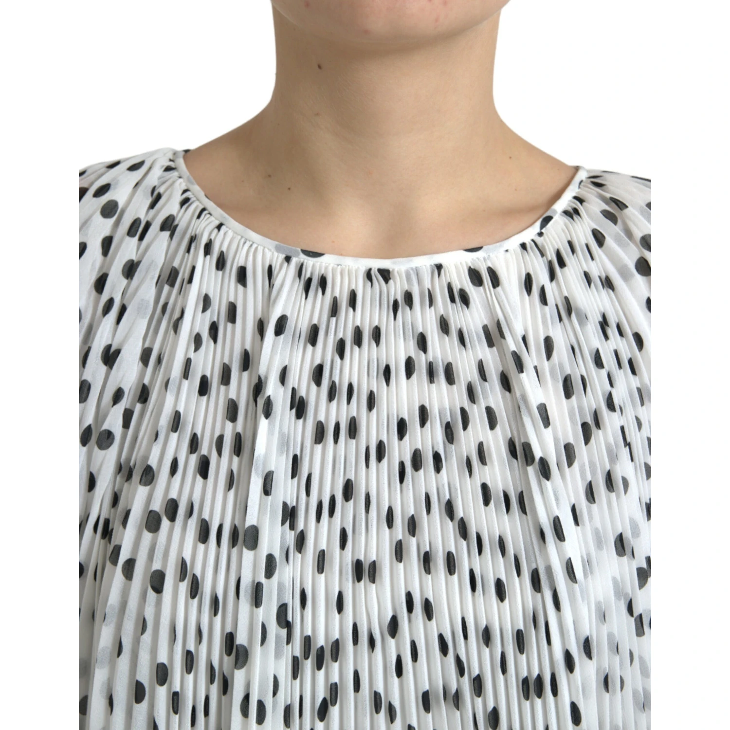 White Polka Dot A-line Pleated Maxi Dress