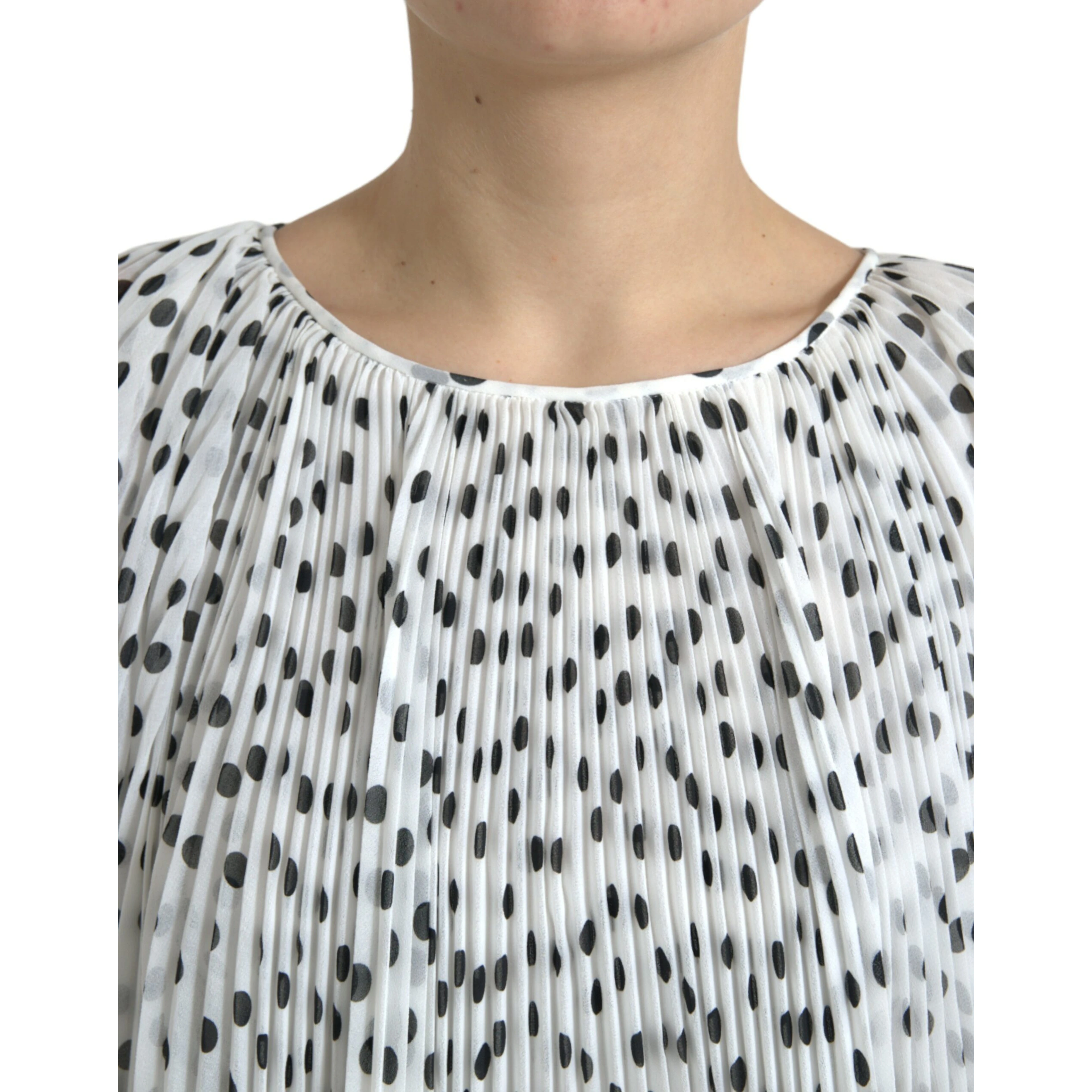 White Polka Dot A-line Pleated Maxi Dress