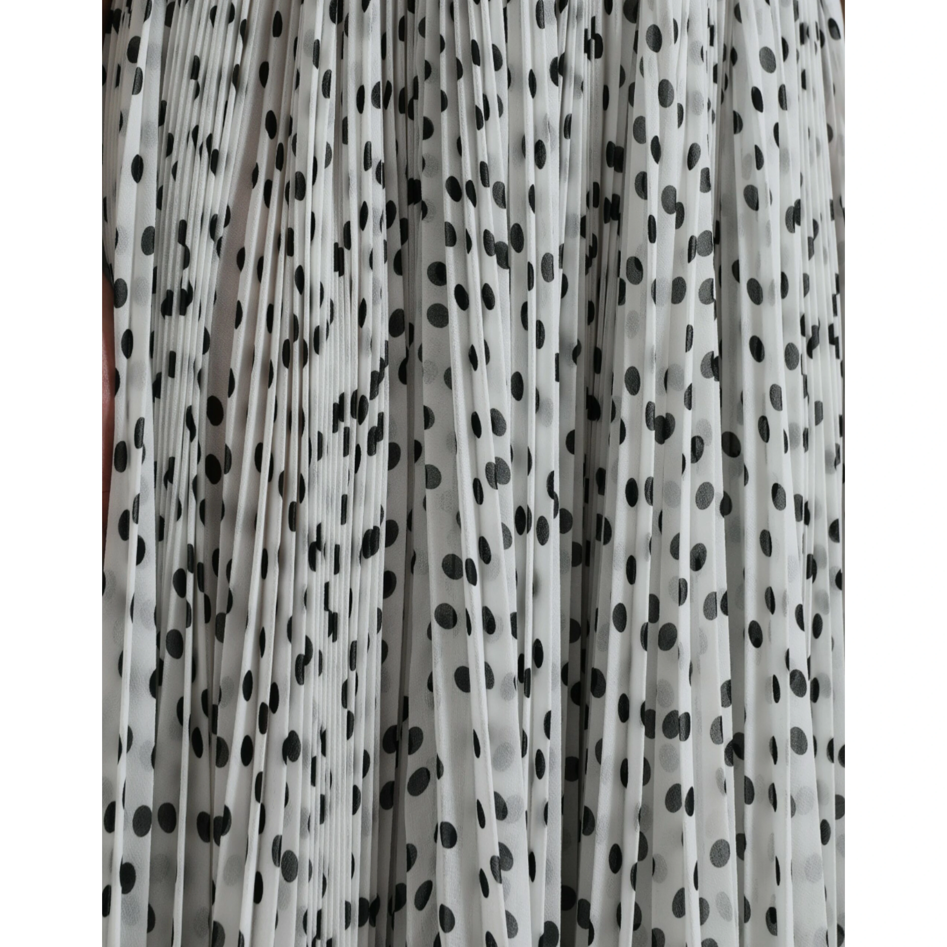 White Polka Dot A-line Pleated Maxi Dress
