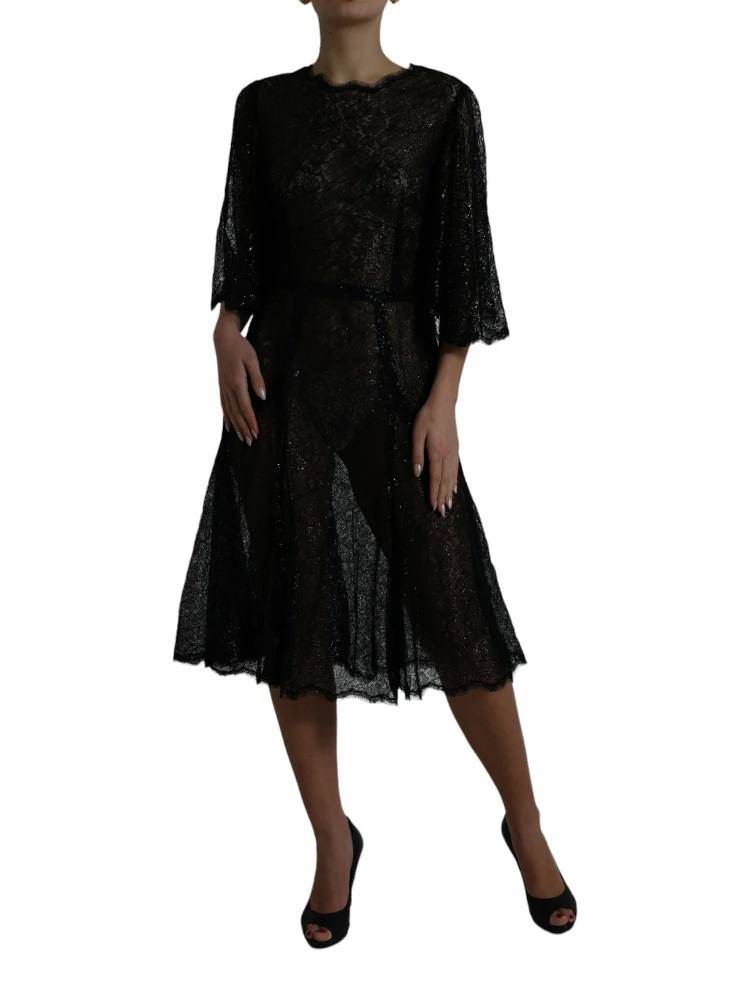 Black Floral Lace Sheer A-line Midi Dress alternative