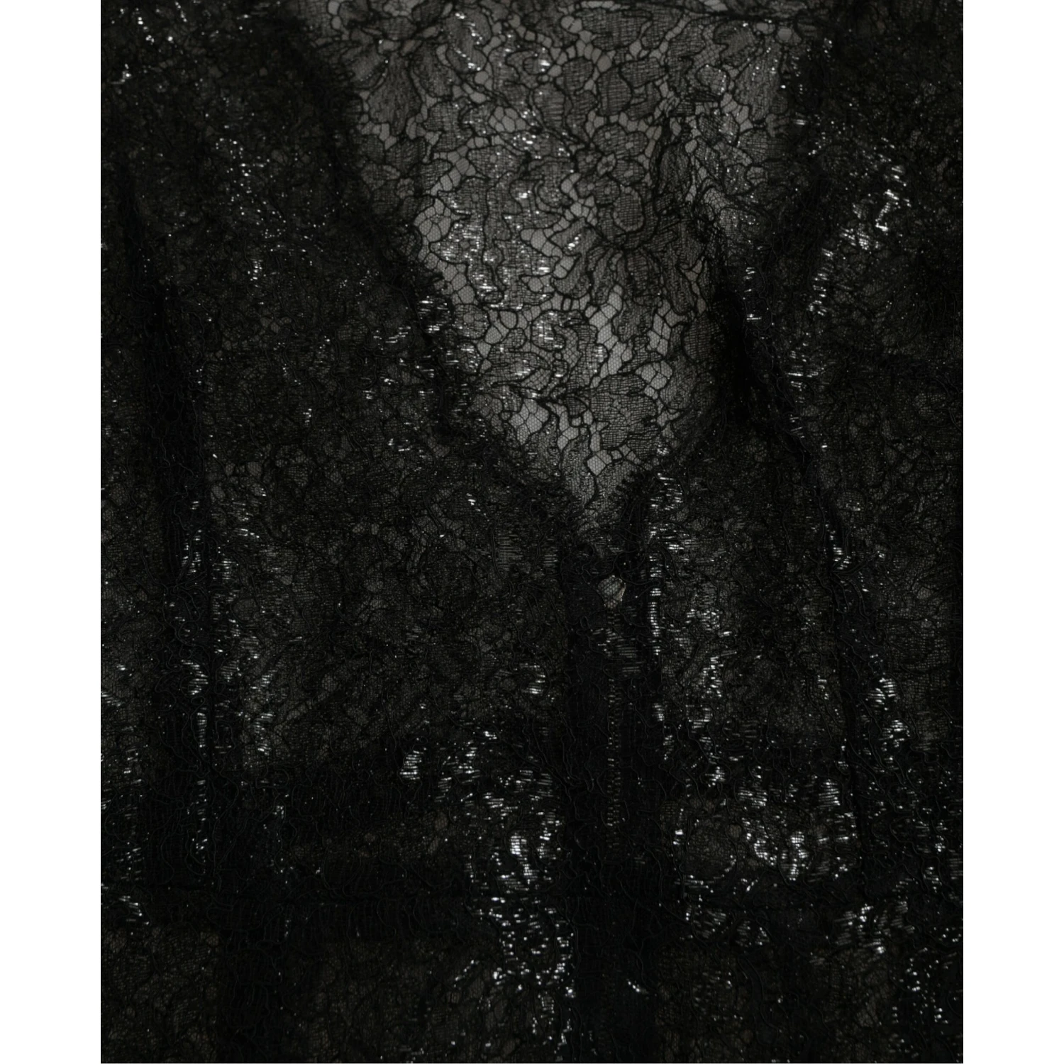 Black Floral Lace Sheer A-line Midi Dress