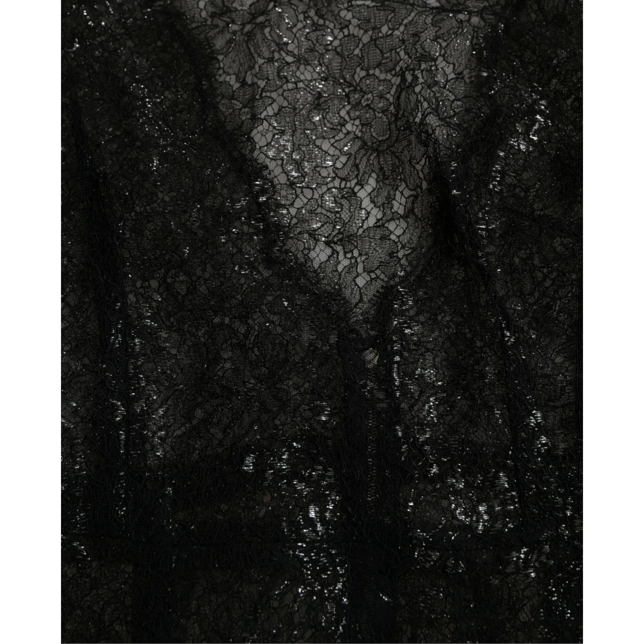 Black Floral Lace Sheer A-line Midi Dress