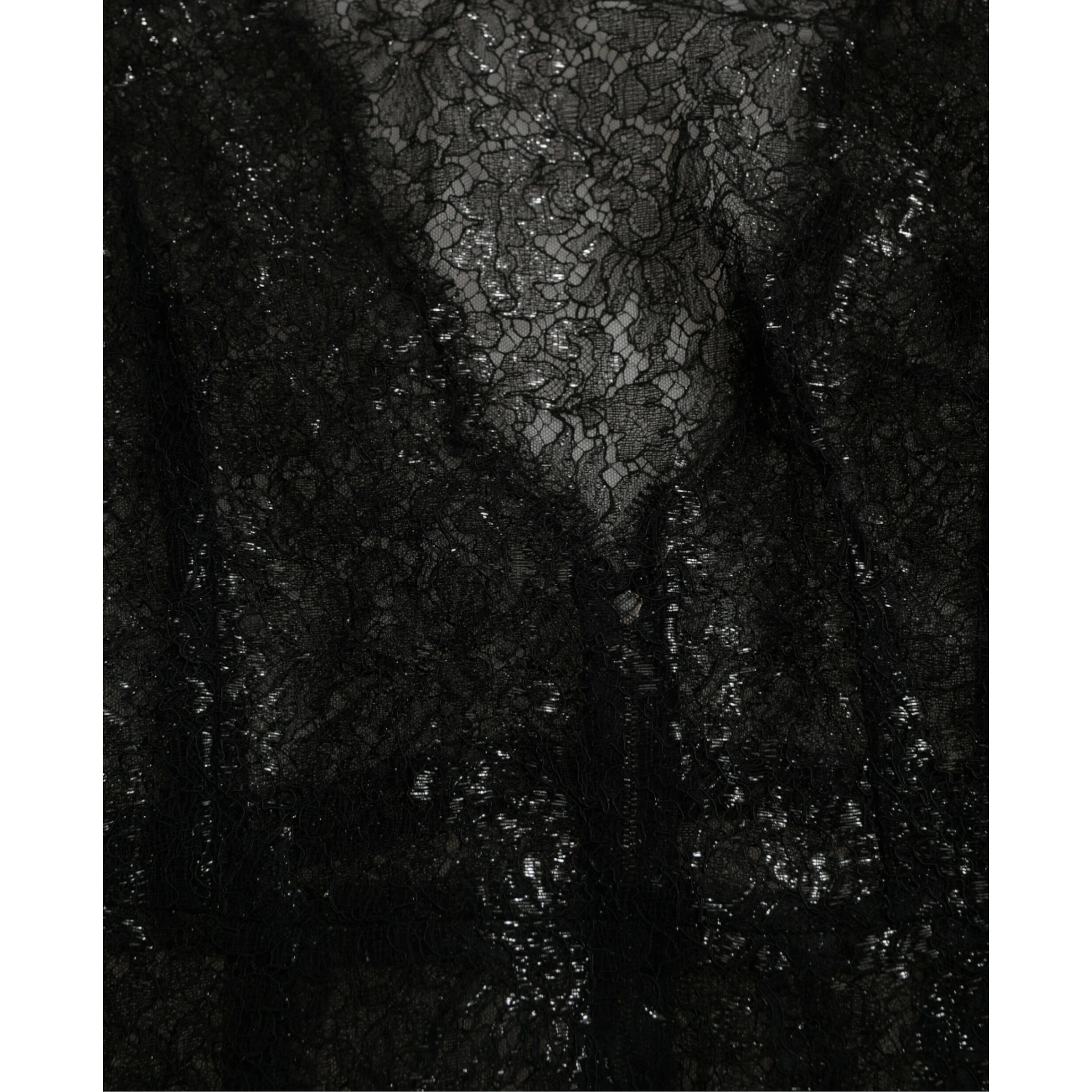 Black Floral Lace Sheer A-line Midi Dress