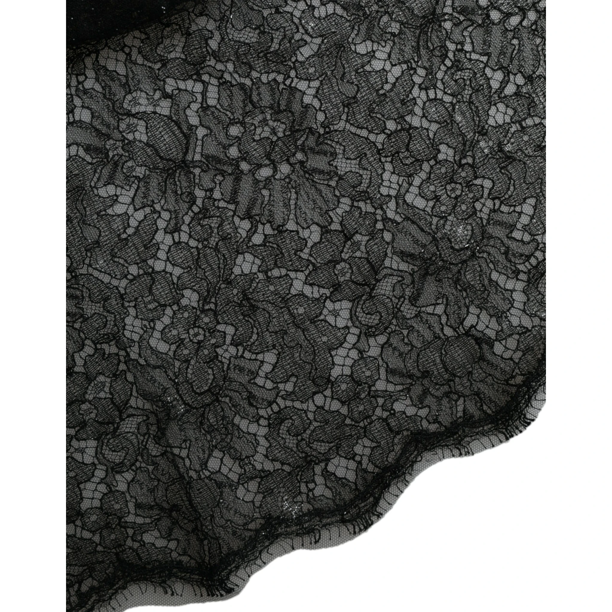 Black Floral Lace Sheer A-line Midi Dress