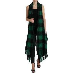 Black Green Buffalo Check Poncho Coat Jacket