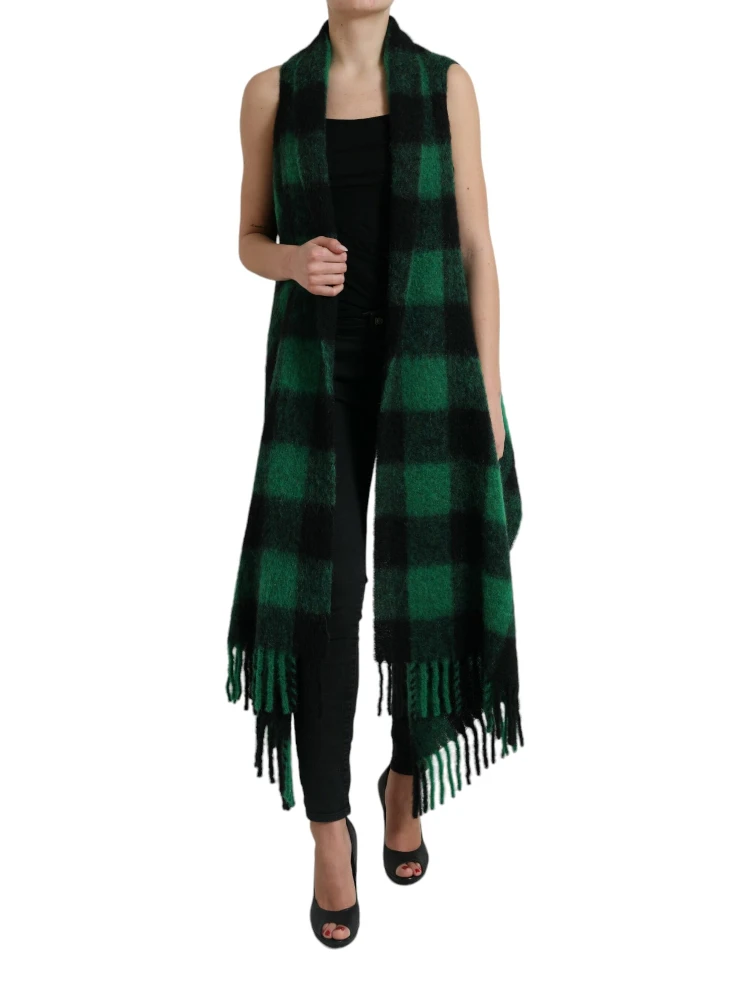 Black Green Buffalo Check Poncho Coat Jacket