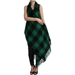 Black Green Buffalo Check Poncho Coat Jacket