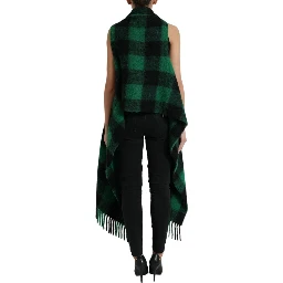 Black Green Buffalo Check Poncho Coat Jacket