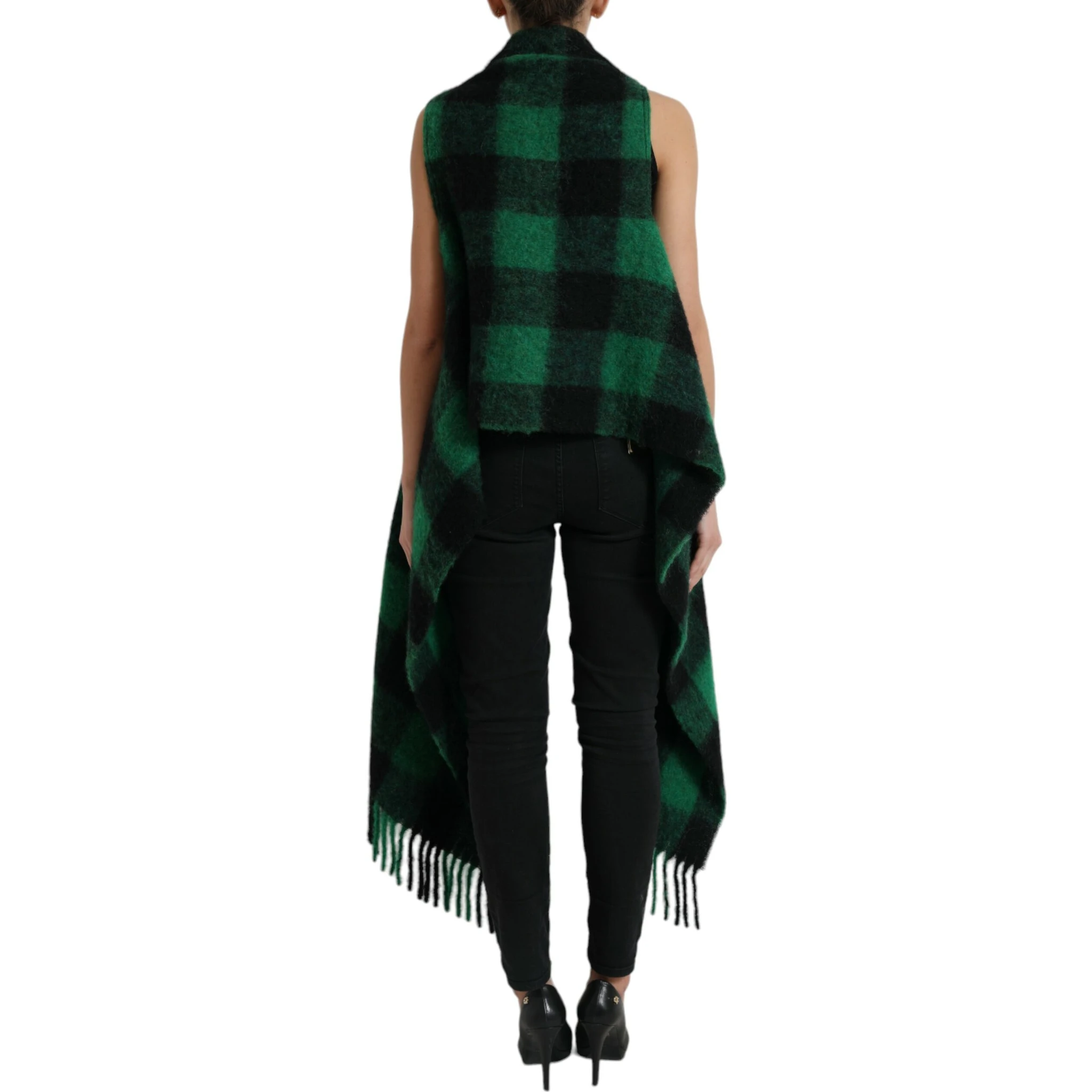 Black Green Buffalo Check Poncho Coat Jacket