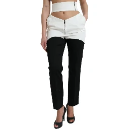 Black White Cotton Cut Out Waist Tapered Pants