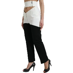 Black White Cotton Cut Out Waist Tapered Pants