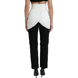 Black White Cotton Cut Out Waist Tapered Pants
