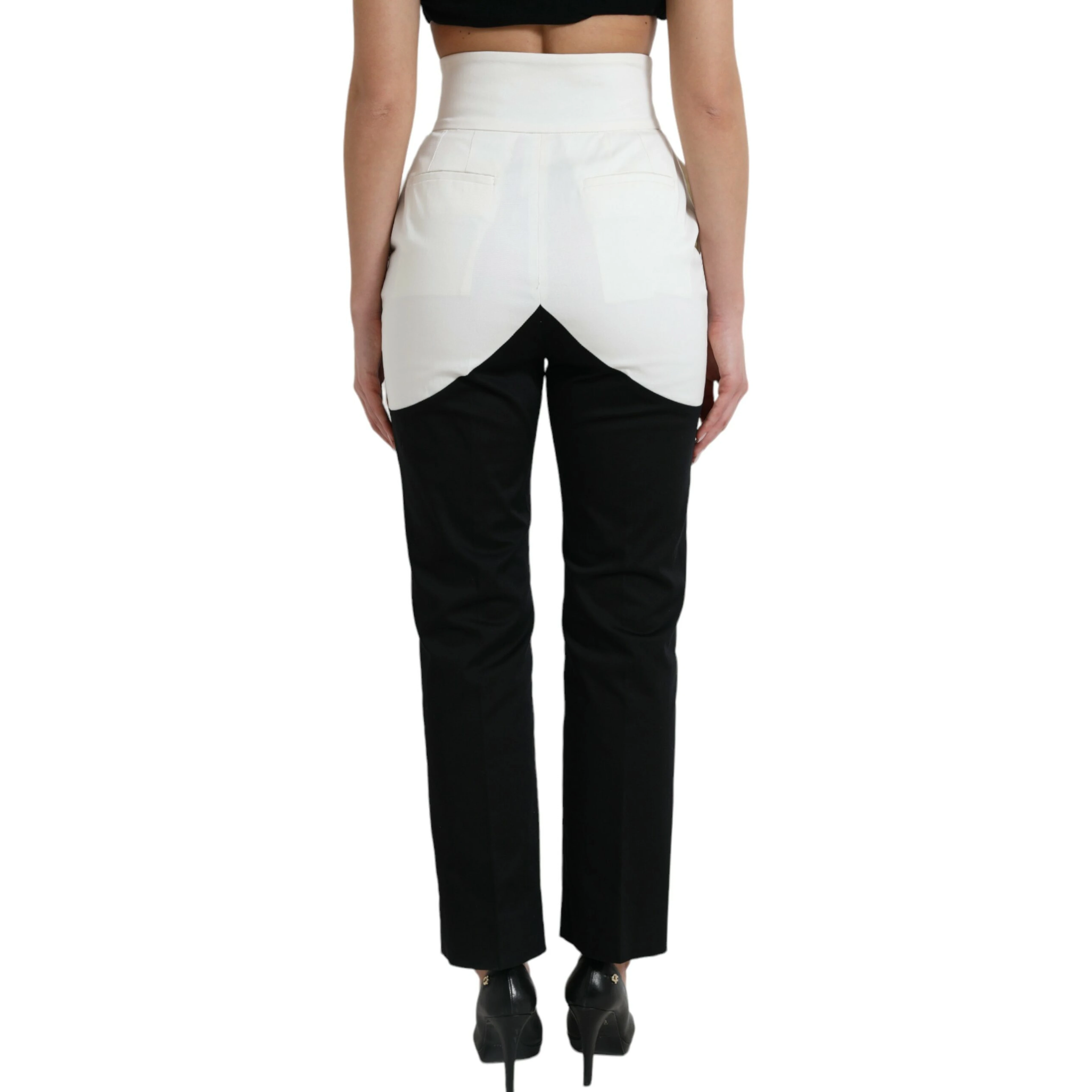 Black White Cotton Cut Out Waist Tapered Pants