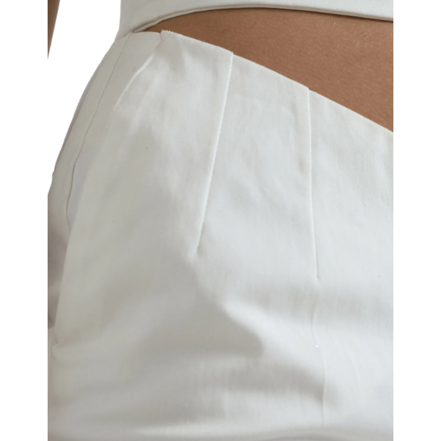 Black White Cotton Cut Out Waist Tapered Pants