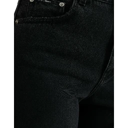 Black Cotton High Waist Tattered Denim Jeans
