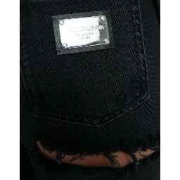 Black Cotton High Waist Tattered Denim Jeans