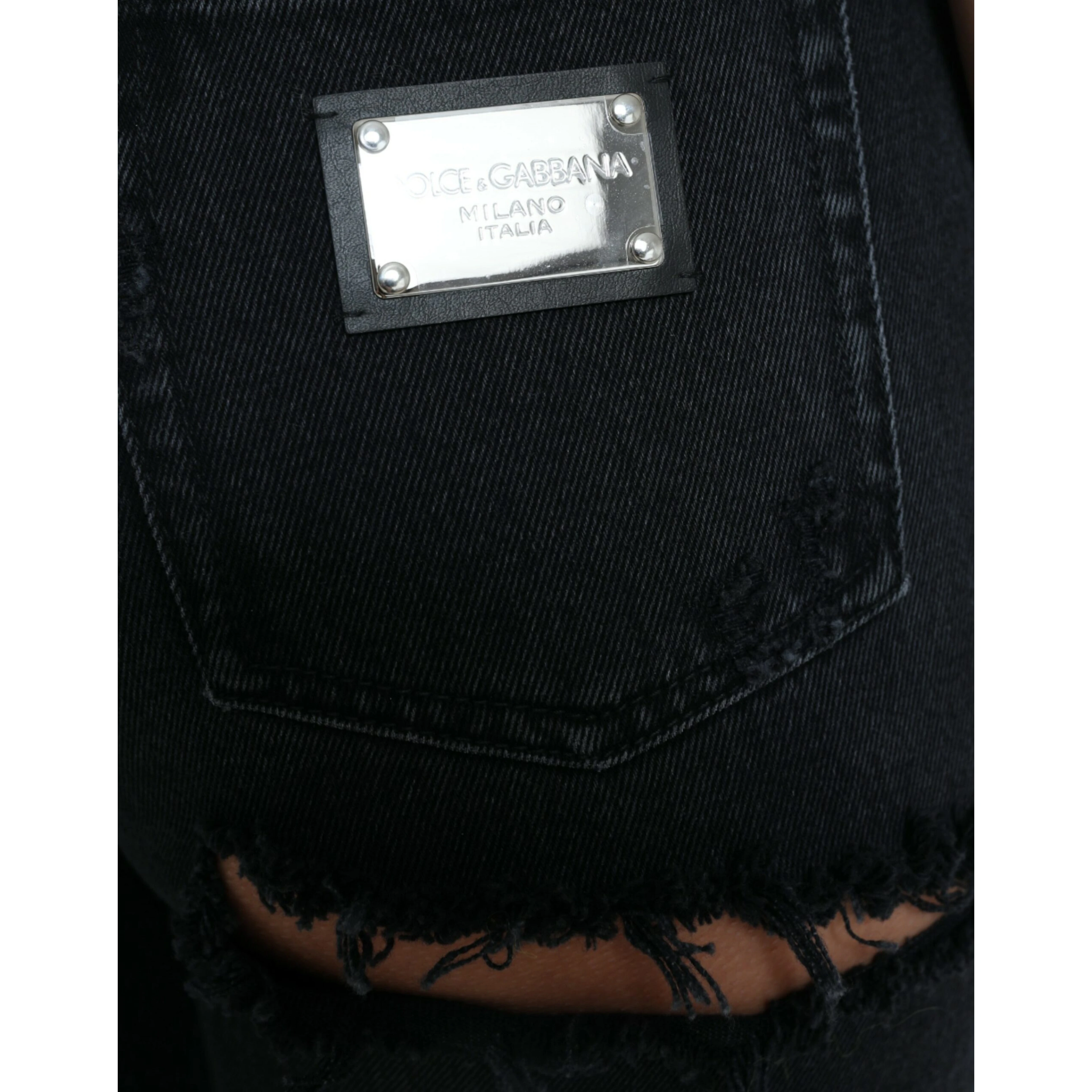 Black Cotton High Waist Tattered Denim Jeans