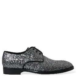 Silver Sequined Lace Up Men Derby Dress Shoes