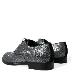 Silver Sequined Lace Up Men Derby Dress Shoes