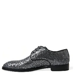 Silver Sequined Lace Up Men Derby Dress Shoes