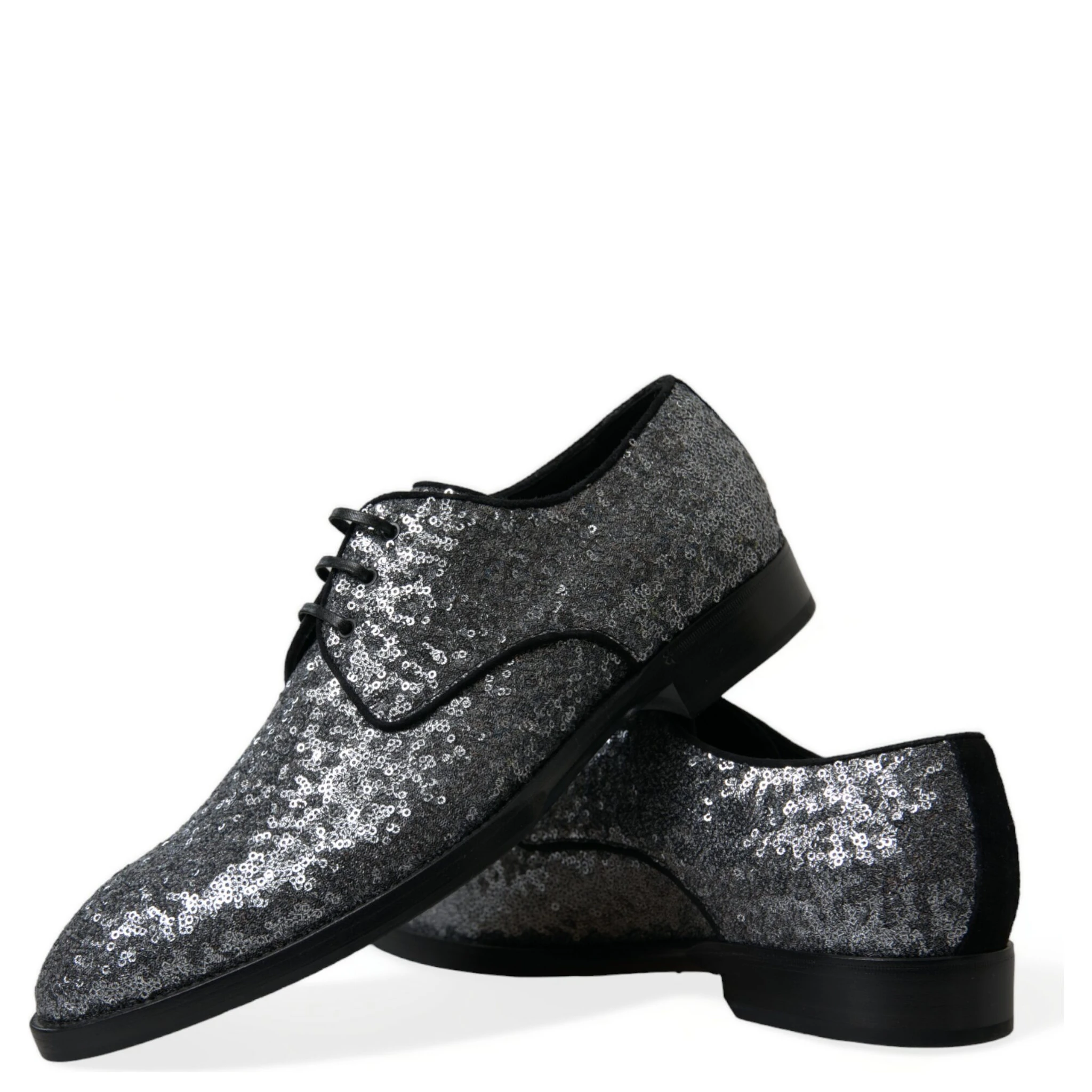 Silver Sequined Lace Up Men Derby Dress Shoes