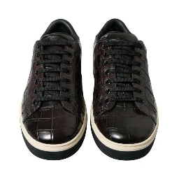 Brown Croc Exotic Leather Men Casual Sneakers Shoes