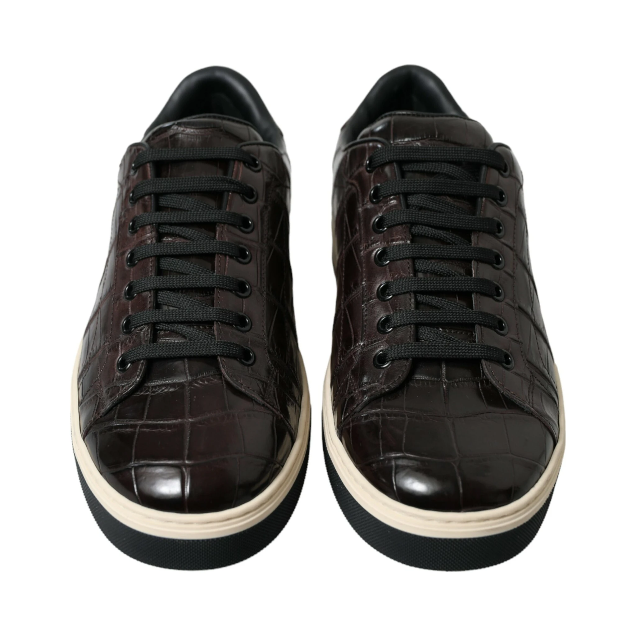 Brown Croc Exotic Leather Men Casual Sneakers Shoes