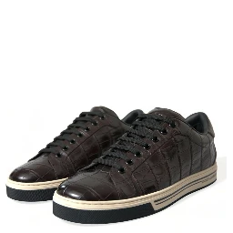 Brown Croc Exotic Leather Men Casual Sneakers Shoes