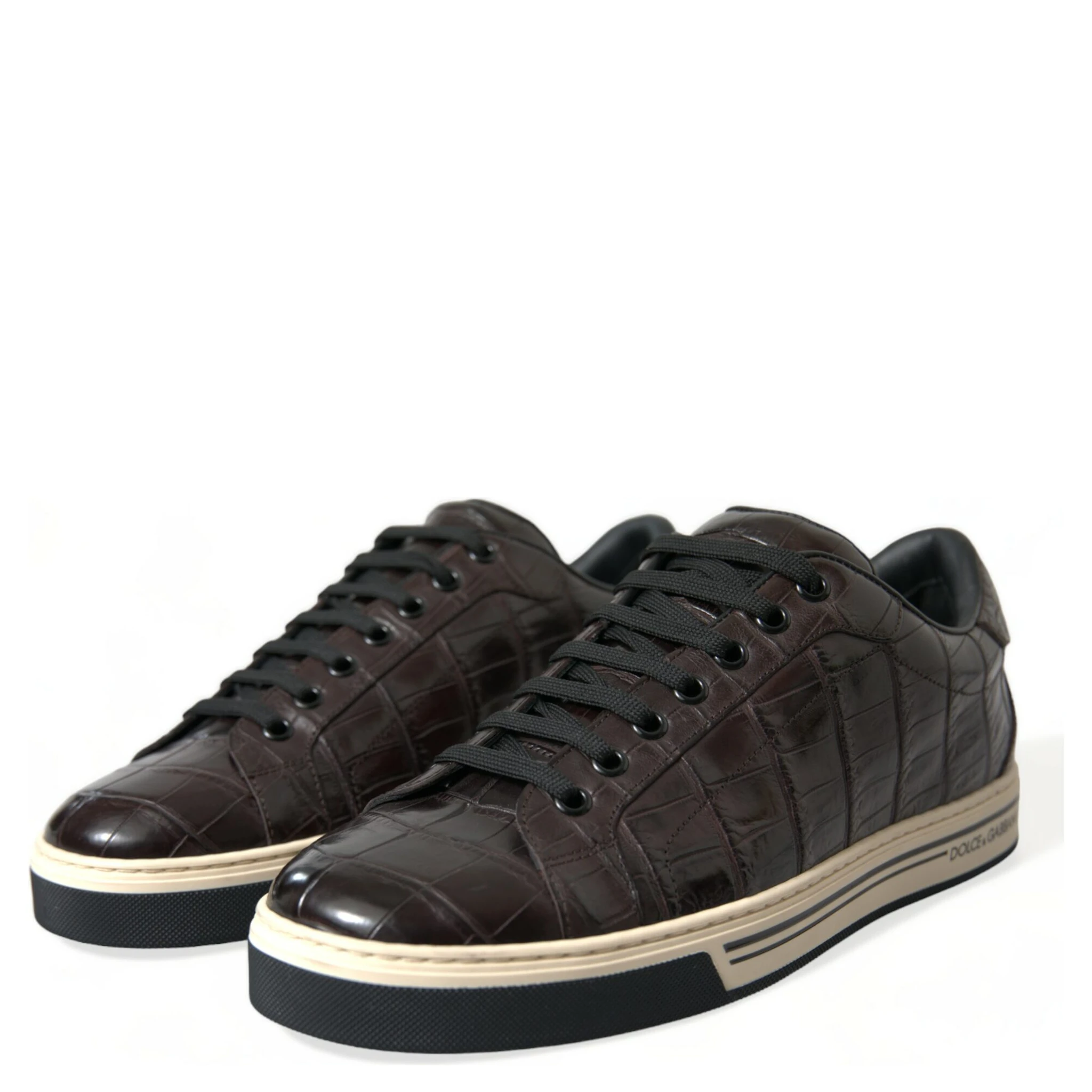 Brown Croc Exotic Leather Men Casual Sneakers Shoes