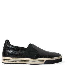 Black Croc Exotic Leather Sneakers Shoes